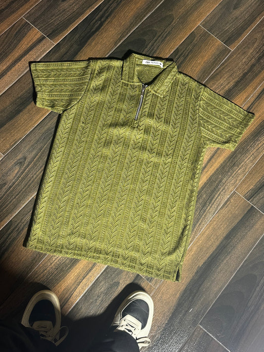 Textured Zipper Polo