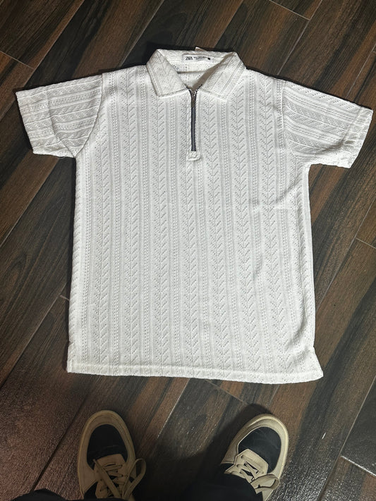 Textured Zipper Polo
